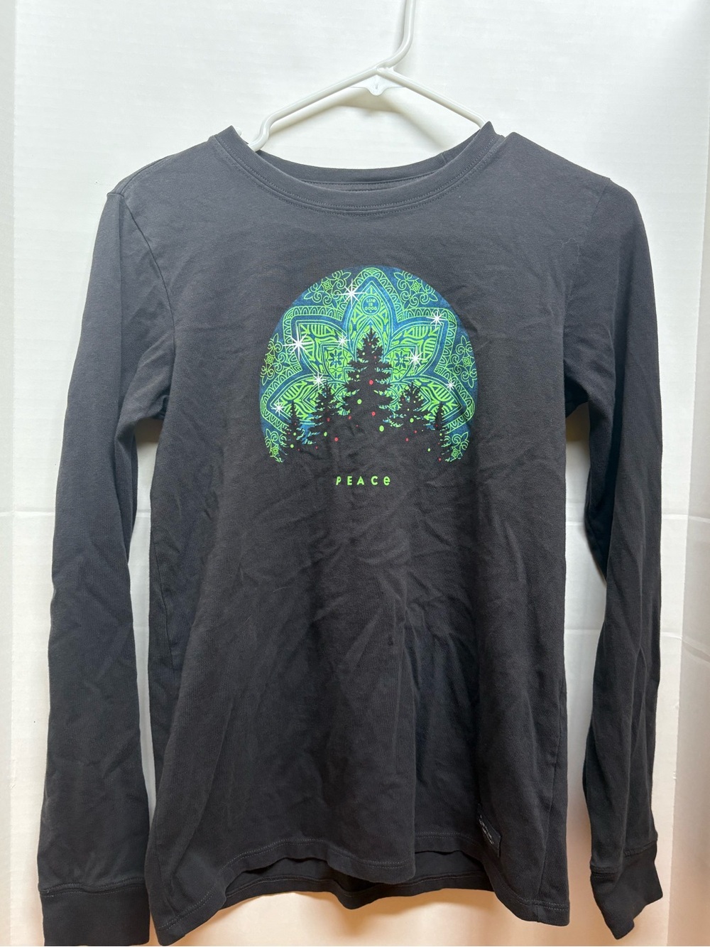Life is Good Long Sleeve Tee - Holiday Green and Gray Size XS